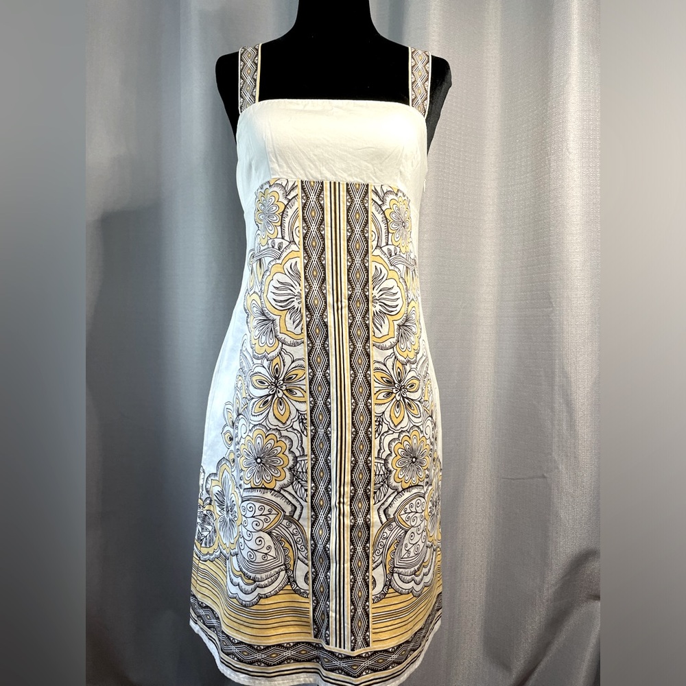 Ann Taylor Loft petite size 2 Elegant White and Yellow cotton Floral Dress EUC